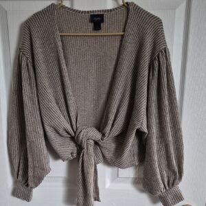 Daytrip Beige Striped Cardigan with Front Tie
